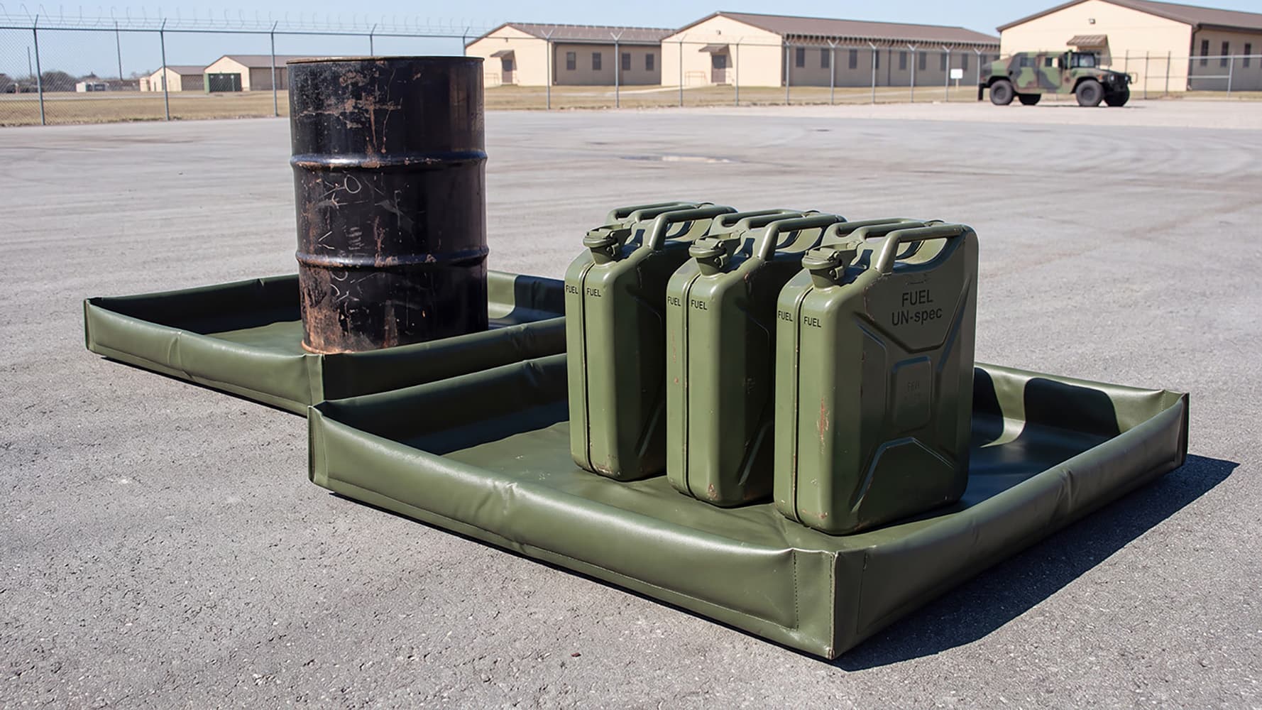 defense industry custom military portable secondary containment berms oil drum fuel cans